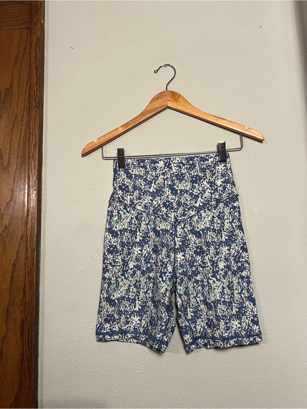 aerie Navy Floral High-Waist Bike Shorts with Mint Accents